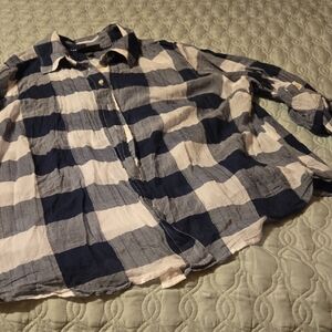 Lane Bryant Blue and White Casual Button Down Shirt